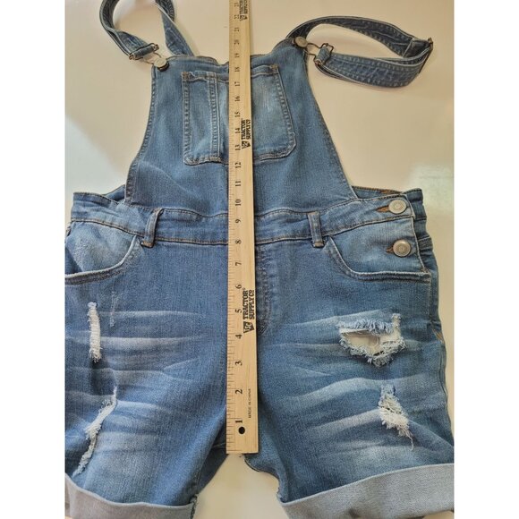 Denim Overall Shorts Distressed Ripped Chocolate USA L Adjustable Straps Pockets - Picture 5 of 8